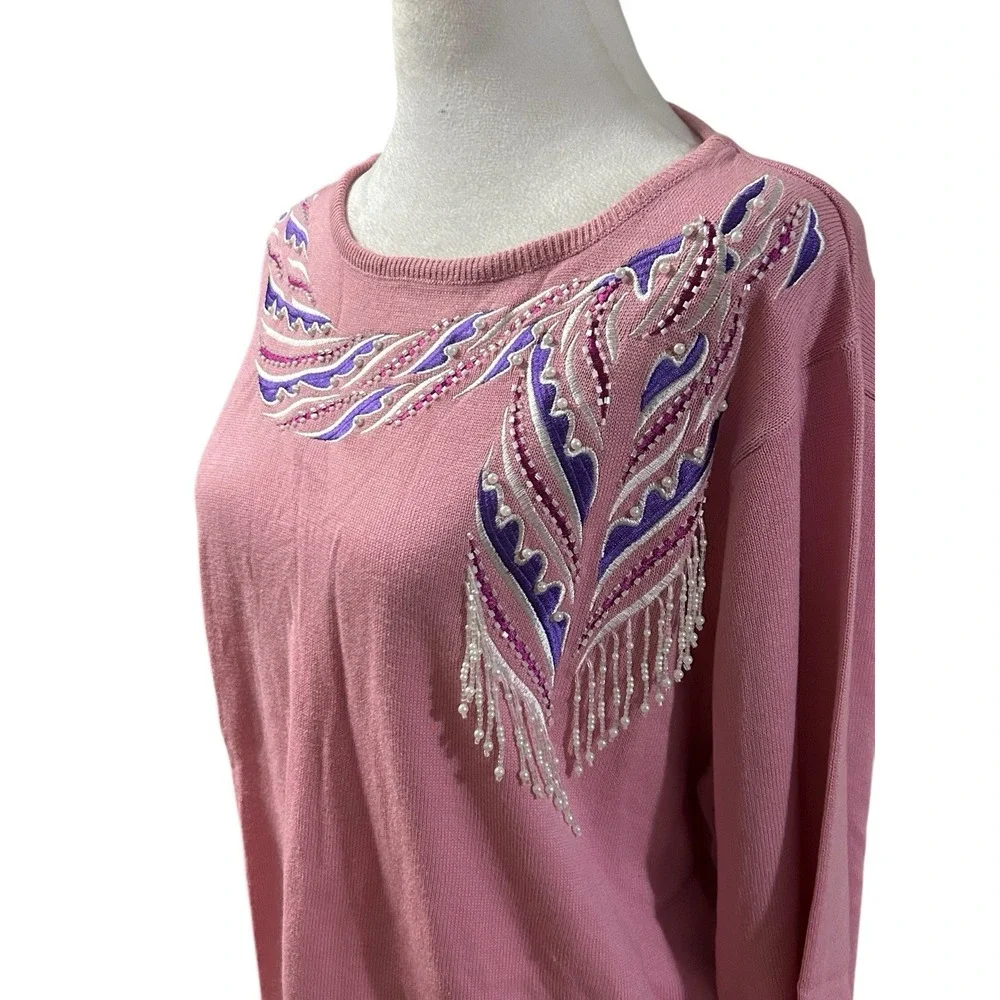Bob Mackie Wearable Art NWT Embellished Pink Top Sz L - Picture 3 of 9